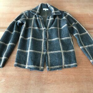 Bartolini Cardigan Blazer Women L Gray Plaid Button Up Wool Cashmere Long Sleeve